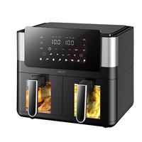 Friteuse à air multifonction à double panier de 12 L, grande capacité, en acier inoxydable, avec écran tactile et fenêtre de visualisation, conforme aux normes européennes