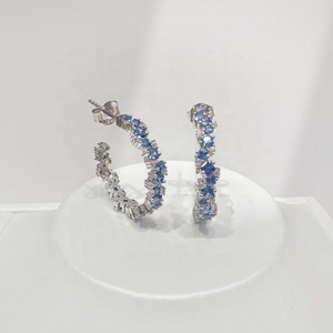 Pendientes de plata de ley 925 personalizados con piedra azul, estilo CC, elegantes, grandes, delicados, estilo occidental, con zafiro y circonita para mujer. - Product Image 4