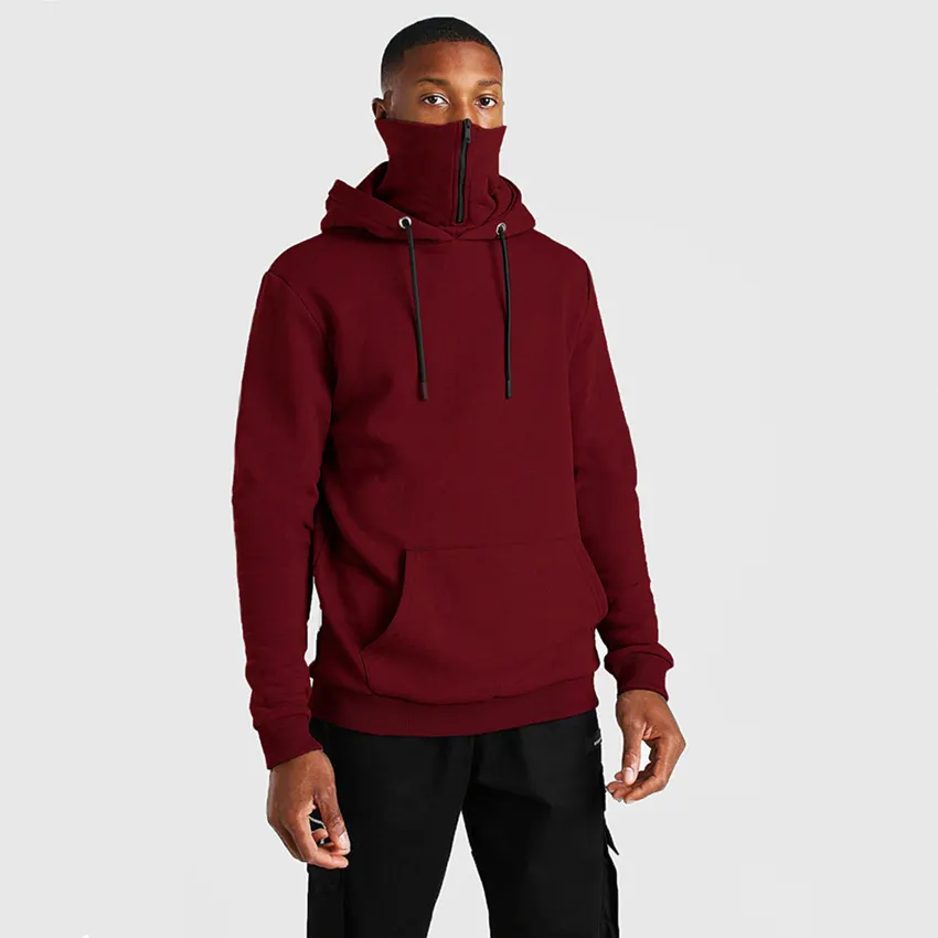 Autumn winter zip up hoodie men large size solid color custom men's hoodies plus velvet men pullover hoodies hat with mask