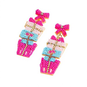 Lindos pendientes con forma de lazo para mujer, cuentas de vidrio, chapados en oro, joyería clásica de moda para boda, regalo - Product Image 1