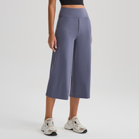Pantalones Capri de Yoga de Cintura Alta con Efecto Segunda Piel, Pierna Ancha, Control de Abdomen, Pantalones de Entrenamiento de Nylon para Gimnasio, Comodidad de Segunda Piel