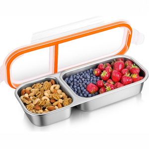 304 Stainless Steel Food Storage Container Compartmentalized With Lid Lunch <b>Box</b> <b>Snack</b> <b>Box</b> - Product Image 2