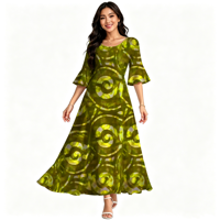 Vente en gros directe, robe longue à manches évasées pour femme, design tribal polynésien Elei, personnalisée, écologique, mode décontractée