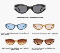 Nouvelles lunettes de soleil européennes et américaines de style œil-de-chat, chics et sophistiquées, pour femmes, style papillon, protection UV400, ornements en diamant