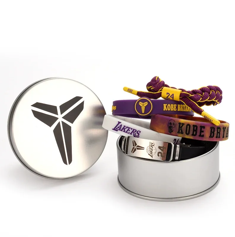 5 Stuks Set Ijzeren Doos Armband Basketbal Ster Siliconen Armband Kobe Irving Harden Wade Curry Gevlochten Sportarmband