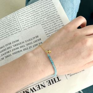 Dylam Luxury Jewelry 18K Gold Plated 925 <b>Silver</b> Link Chain Natural Stones Aquamarine Orb Natural Crystal <b>Bracelets</b> & <b>Bangles</b> - Product Image 2