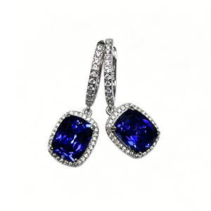 925 silver pillow shaped cultivated sapphire <b>earrings</b> - Product Image 1
