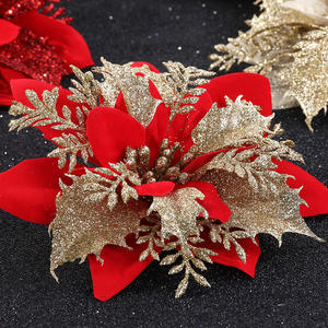 Christmas Santa Claus Tree Decoration Custom Poinsettia <b>Artificial</b> Flowers <b>Stem</b> Christmas Floral Picks Flowers - Product Image 6