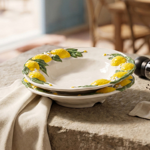 <span class=keywords><strong>Platos</strong></span> de cerámica pintados a mano de 9 pulgadas para servir sopa y pasta, con relieve de limón, diseño vintage en relieve, estilo mediterráneo, <span class=keywords><strong>platos</strong></span> para restaurante - Product Image 1