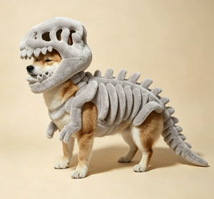 Disfraz de peluche de esqueleto de dinosaurio para mascotas, traje suave y cálido con calavera, ropa de cosplay de Halloween para perros pequeños y medianos, gatos, fiestas navideñas - Product Image 5