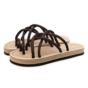 Chanclas de cuerda trenzada para hombre C09, sandalias de plataforma antideslizantes de color beige y marrón, ropa de playa de verano, talla para adultos - Product Image 5