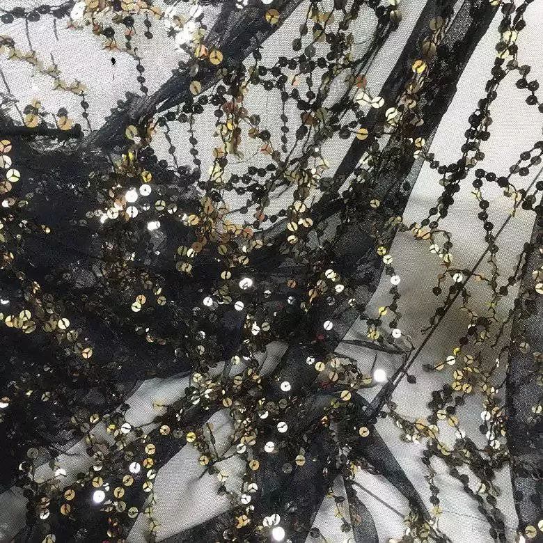 새로운 디자인 사용자 정의 아프리카 드리 워진 큰 스팽글 패브릭 드레스 웨딩 장식 스팽글 Tulle 레이스 패브릭