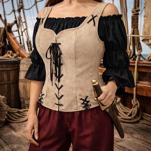 Blouse de costume de <span class=keywords><strong>pirate</strong></span> Renaissance pour femme, haut corset médiéval pour LARP et cosplay, accessoires de costume pour fête d'Halloween, costumes de films et de séries TV - Product Image 4