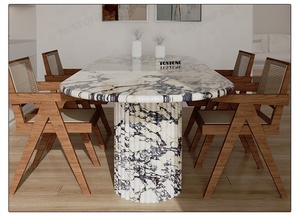 Mesa de Comedor Extra Grande de Mármol Natural Tostone ODM, Piedra Calacatta <span class=keywords><strong>Viola</strong></span> de Italia con Base de Doble Pedestal para 12 Personas - Product Image 6