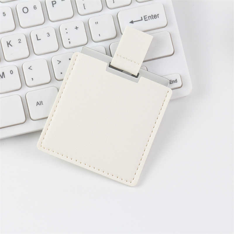 Blanc simple - miroir 60*60mm étui en cuir 68*65mm