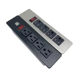 Office Aluminum panel 4AC power outlet electrical socket power strip with dual USB charge