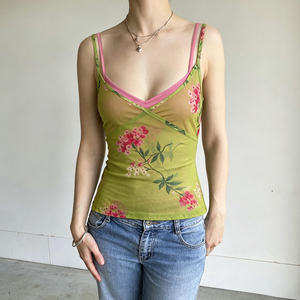 Cute Floral Sleeveless <b>Spaghetti</b> <b>Strap</b> Knitted Eco-Friendly Cami Top Two Piece Style Breathable Quick Dry Vacation Date - Product Image 1