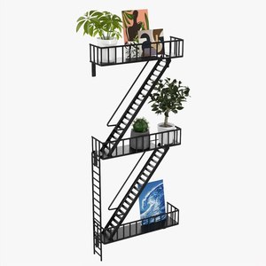 Support décoratif de ménage en métal noir personnalisé, support <span class=keywords><strong>mural</strong></span> de <span class=keywords><strong>plante</strong></span> d'ornement en forme d'échelle, étagère murale d'évacuation d'incendie - Product Image 1