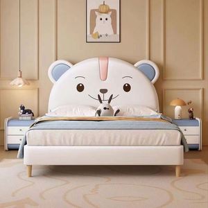 Lit de jour en bois sur le thème de l'ours pour enfants, design moderne et simple, confortable, rembourré, lit double - Product Image 1