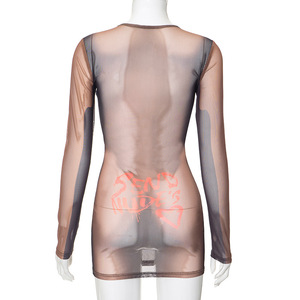 Vestido Negro y Transparente con Estampado REBORN Naranja Intenso para Mujer, Ropa Sexy - Product Image 6