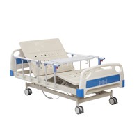 Lit d'hôpital électrique à 3 fonctions, hauteur réglable, dossier et repose-jambes réglables, lit médical pour patient avec poteau porte-perfusion et table de repas