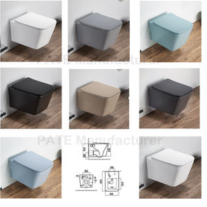 WC mural sans bride en porcelaine colorée gris mat <span class=keywords><strong>PATE</strong></span> B2351MH, WC carré gris personnalisé avec réservoir d'eau dissimulé - Product Image 6