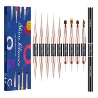 Pinceaux à gel pour nail art de luxe à double tête 7 mm/20 mm, manche en métal doré et noir, forme ovale, avec virole sertie, pour liner d'ongles