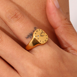 <span class=keywords><strong>Anelli</strong></span> di Moda Personalizzati in Acciaio Inossidabile Placcato Oro 18K con Incisione Eternità, Design a Orologio, Gioielli Raffinati Solo per Te - Product Image 6