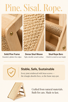 Griffoir pour chat en bois de pin avec sisal, inclinaison ergonomique à 45 degrés, barres d'escalade en corde, deux tailles, OEM