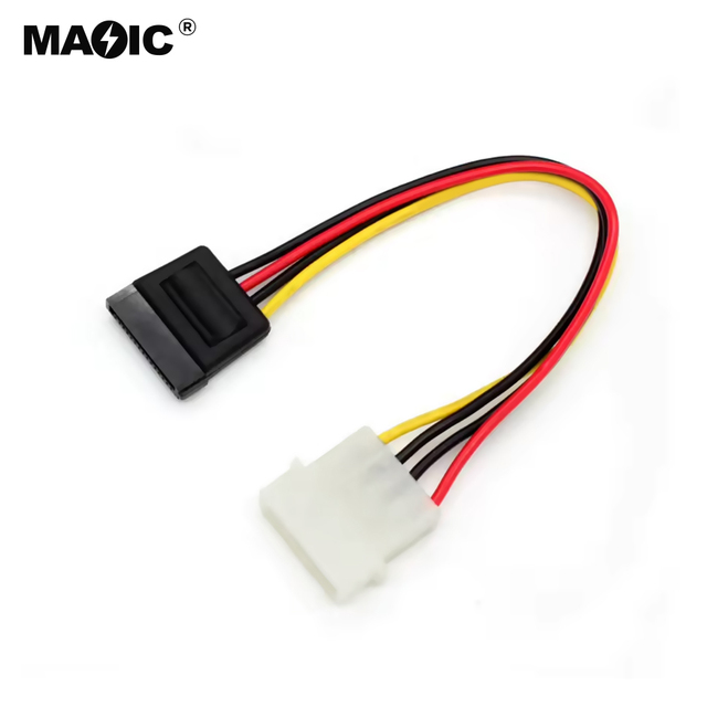 Magelei 20CM Molex 4 Pin IDE to SATA 15 Pin HDD Power Adapter Cable Hard Drive Adapter Male to Female Molex SATA Power Cable