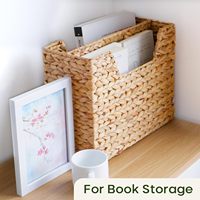 Boîte de rangement tissée en jacinthe d'eau naturelle, panier organisateur de magazines, idéale pour organiser des dossiers, des livres et des journaux