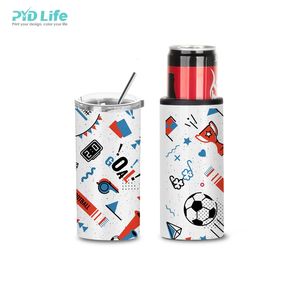 PYD Life USA Kostenloser Seeve rsand Heißer Verkauf 2 in 1 Weiß 12 Unzen Dosen kühler Sublimation Edelstahl Dosen kühler mit Stroh deckel - Product Image 5