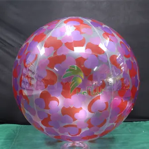 弘毅充气定制聚氯乙烯透明沙滩球透明气球，带粉色心形印花和Sph