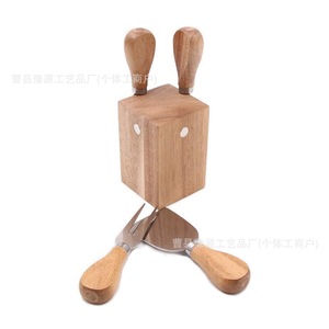 Acacia Wood <b>Cheese</b> <b>Knife</b> <b>Set</b> Stainless Steel With Magnetic Holder Home Use 5 Pieces - Product Image 3