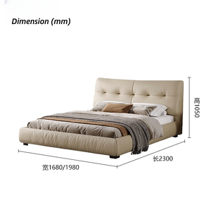 Casa moderna minimalista stile cremoso King-Size camera da letto allestita-fondina mezza pelle letto in legno massello per Villa letto Hotel - Product Image 6