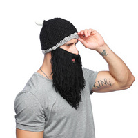 Chapeau de laine tricoté à la main avec barbe et masque amusant pour homme et femme, bonnet d'hiver chaud pour le ski, masque de personnalité pour Halloween, chapeau viking