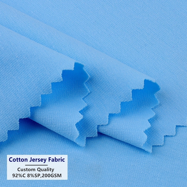 Custom Solid 92% Cotton 8% Spandex Knitted 40s Combed 200GSM Cotton Single Jersey Fabric for Tshirt Underwear