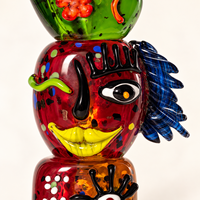 Sculpture Totem Clown en Verre Soufflé à la Main, Figurine Artistique Colorée à Visages Empilés pour Décoration d'Étagère de Salon et d'Entrée