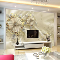 Papier peint mural autocollant personnalisé, style européen, bijoux en diamant, fleurs dorées, décor mural, art moderne, peinture murale