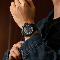 Montre-bracelet à quartz Gohuos 6002 pour homme, chronographe sportif décontracté avec calendrier, bracelet en cuir, étanche, pour homme d'affaires + boîte