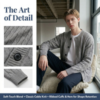 Cardigan en laine/viscose tricoté pour homme, style antique, anti-plis, col rond, personnalisé, hiver, ODM, OEM, marque privée, prix bas