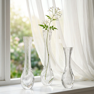 Crystal Coast Handblown Modern Glass <b>Vase</b> Textured Curved Design for Home Wedding Table Decor - Product Image 5