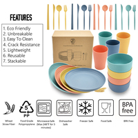 Vaisselle en paille de blé écologique biodégradable sans BPA réutilisable en vente chaude personnalisée Assiette à dîner Bol Tasse Ensemble de vaisselle