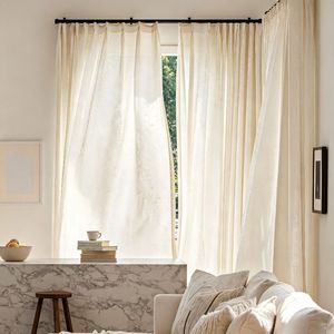 <span class=keywords><strong>Cortinas</strong></span> <span class=keywords><strong>de</strong></span> Chenilla <span class=keywords><strong>de</strong></span> Doble Cara Semiopacas Color Crema Blanco Hueso, Plisadas, <span class=keywords><strong>para</strong></span> Sala <span class=keywords><strong>de</strong></span> Estar, Venta al Por Mayor por Metro - Product Image 1