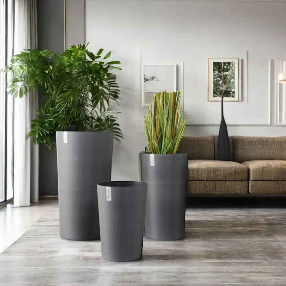 Vaso de plástico para jardim, cilindro grande com desenho minimalista, vaso para plantas de interior estilo árvore e desenho de fio, novo design (ZT-04)