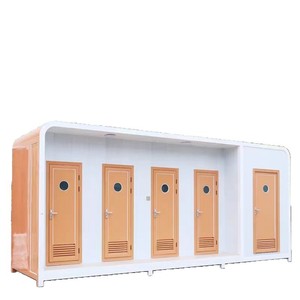 Toilettes publiques extérieures en structure aluminium avec toit orange et panneaux en marbre pour utilisation en parc - Product Image 5