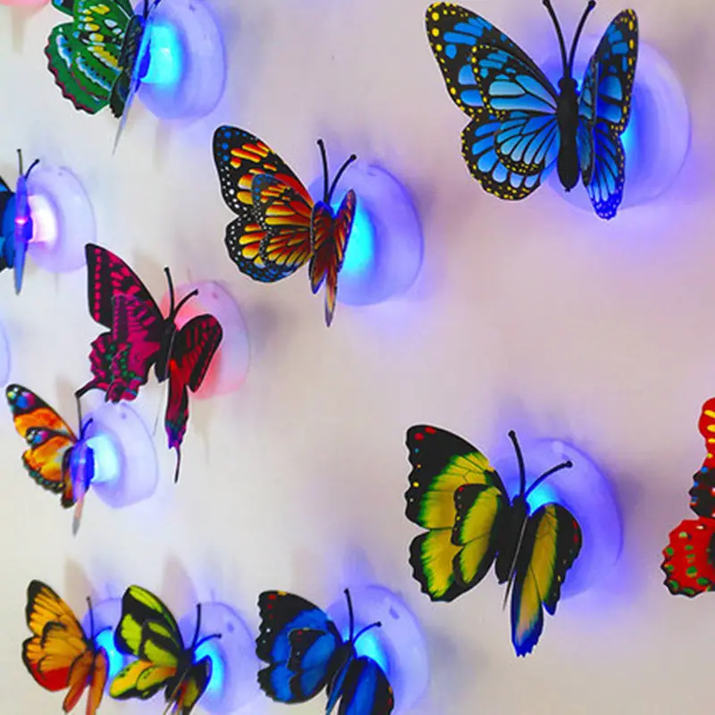 Hot home wall decor stickers self adhesive night light 3d led butterfly