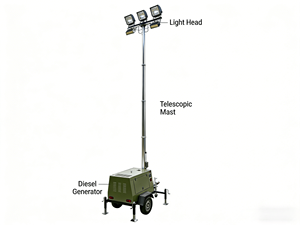 Tour d'éclairage mobile à LED 4x200W alimentée au diesel - Éclairage robuste pour les chantiers isolés, les sites miniers et les projets extérieurs - Product Image 1