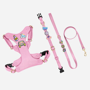 Rifornito di lusso personalizzato in morbida pelle carino Pet petto cane imbracatura e guinzaglio con adesivo dei cartoni animati emblema Pet petto all'ingrosso - Product Image 5
