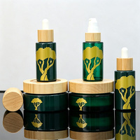 Ensemble d'emballages cosmétiques en verre avec couvercle en bambou biodégradable, rechargeable, capacité personnalisée, vente en gros, écologique, pour sérum et crème